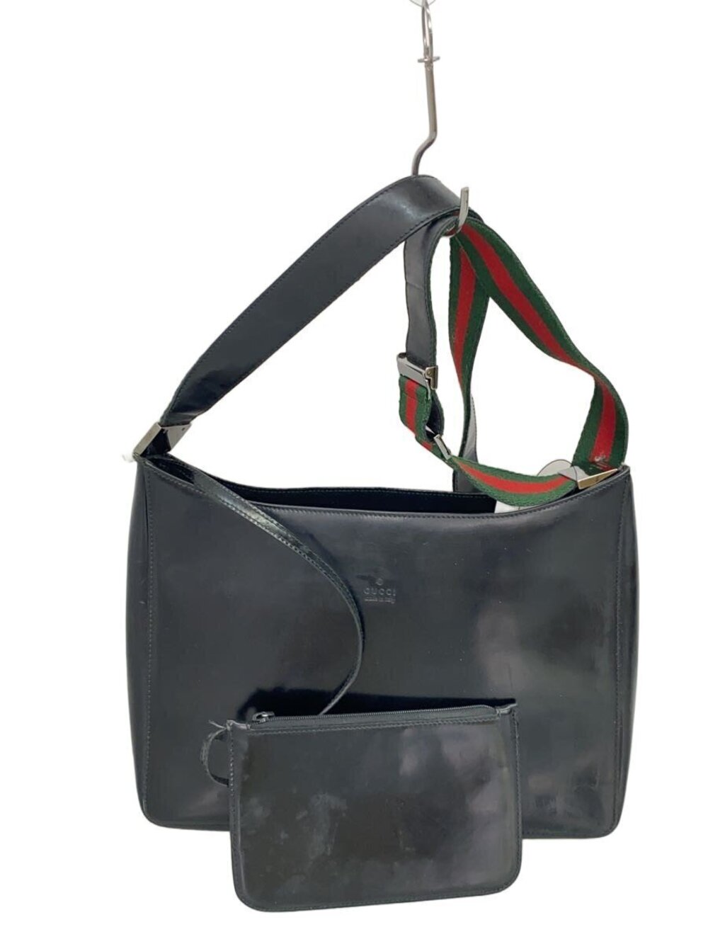 Gucci black patent leather shoulder bag Web stripe accent Black